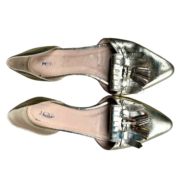 J. Crew Gold D'Orsay Flat Size 37 6.5 7 Womens Slip on Shoes - Picture 6 of 8